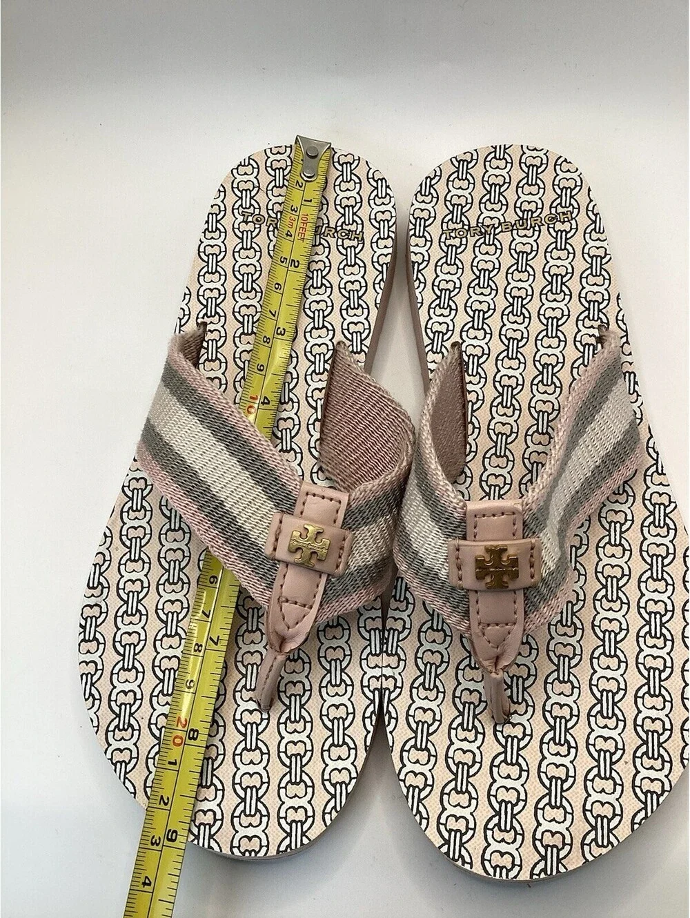 Tory Burch Women's Coastal Pink Gemini Link Flip Flop Signature Logo Size 6